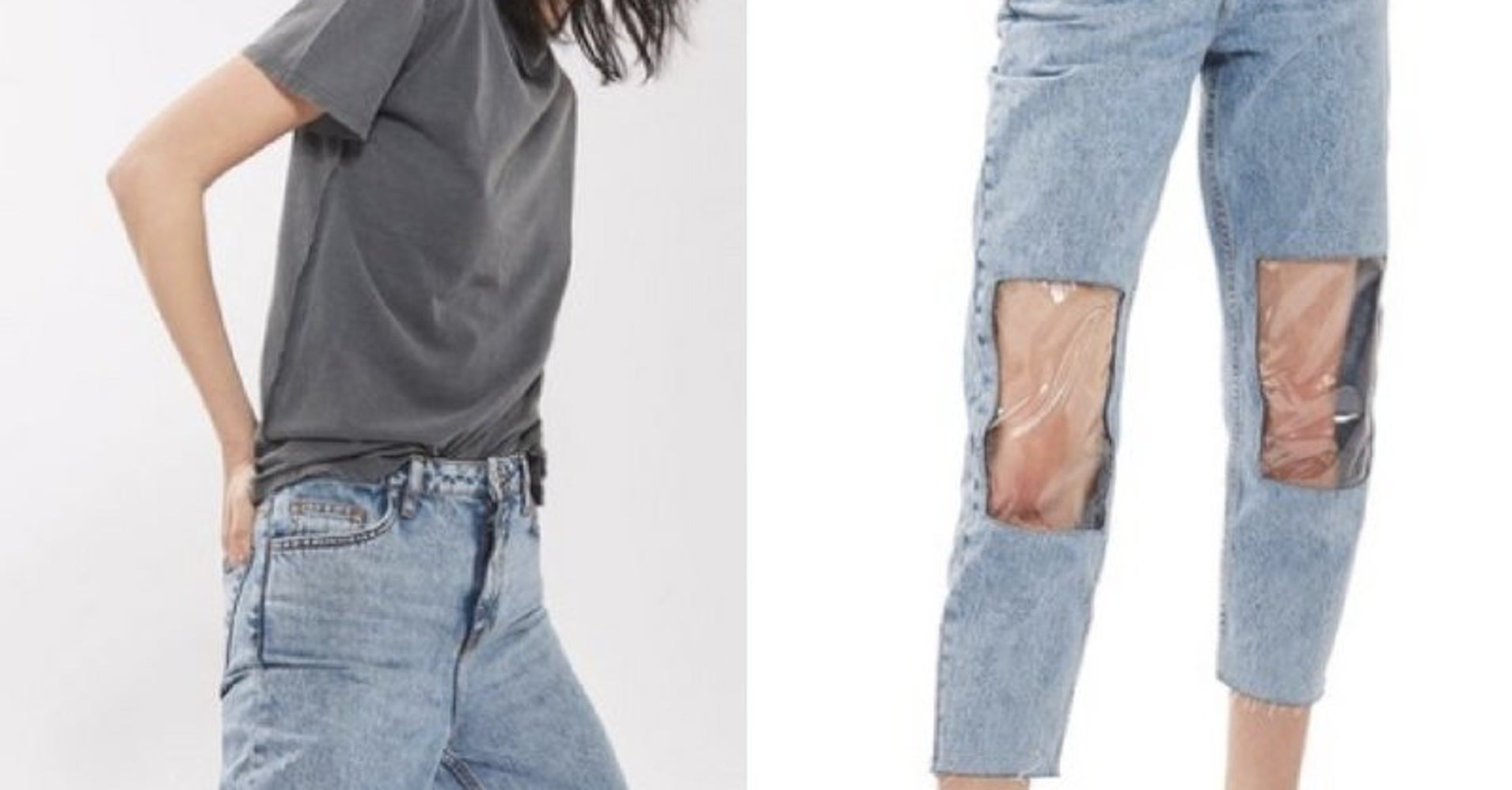 mom jeans with rips in the knees