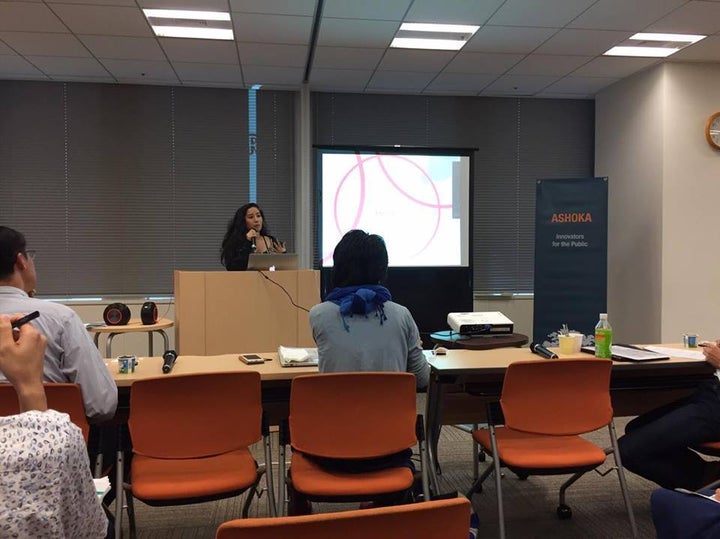 <p>Tuhina speaking at Ashoka Japan’s Youth Venture Competition.</p>