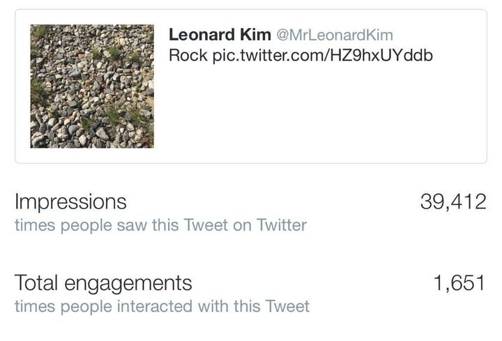 <p>Leonard Kim receives over 1600 engagements on a photo of rocks</p>
