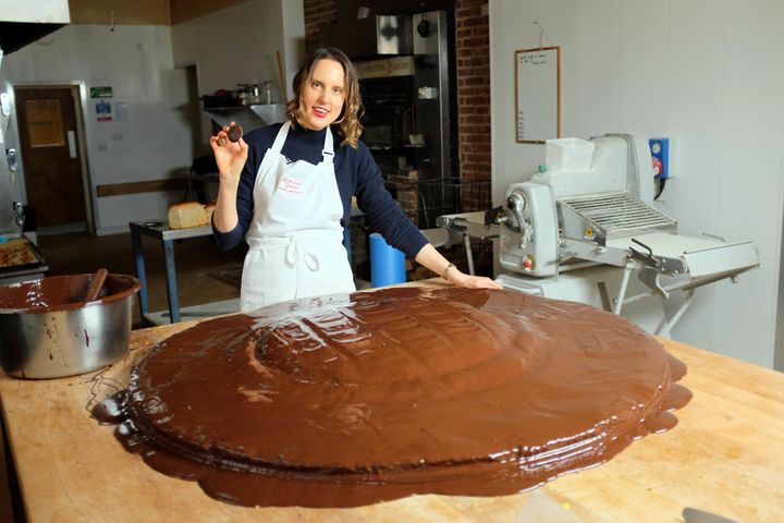Frances Quinn with her huge Jaffa Cake creation. 