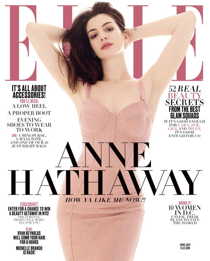 Hathaway on the April 2017 cover of Elle. 