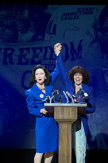 Amy Newman as Gloria Allred with Sara Bruner as Norma McCorvey in a scene from Roe 