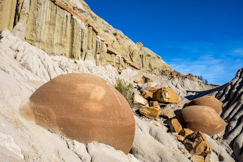 <em>Otherwordly geology: the Cannonball Concretions in the north unit.</em>