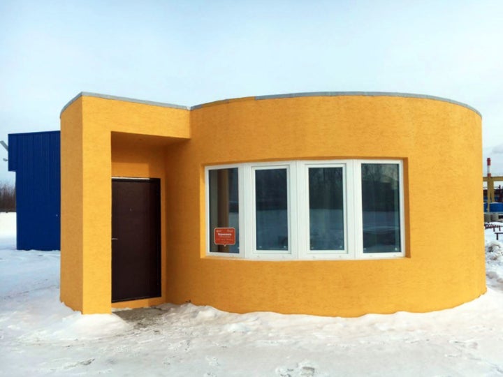 A recently completed, 3-D printed home outside of Moscow.