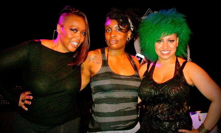 (Left to Right) Me with Tamar Kali and Militia Vox, black female rock singers from NYC! We were doing a show for the book launch entitled What Are You Doing Here by Laina Dawes in Brooklyn at St. Vitus Bar. 