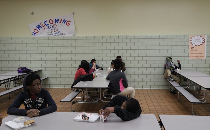 Students in Pennsylvania eat at their high school cafeteria. Over the course of a week, 33 percent of homeless teenagers said they skipped breakfast. Students who get proper nutrition have better attendance and are more likely to participate in class.