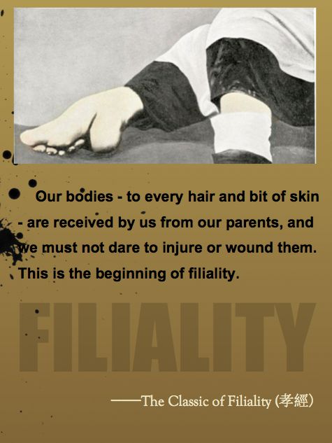 The Ruist virtue of Filiality condemns foot-binding. 