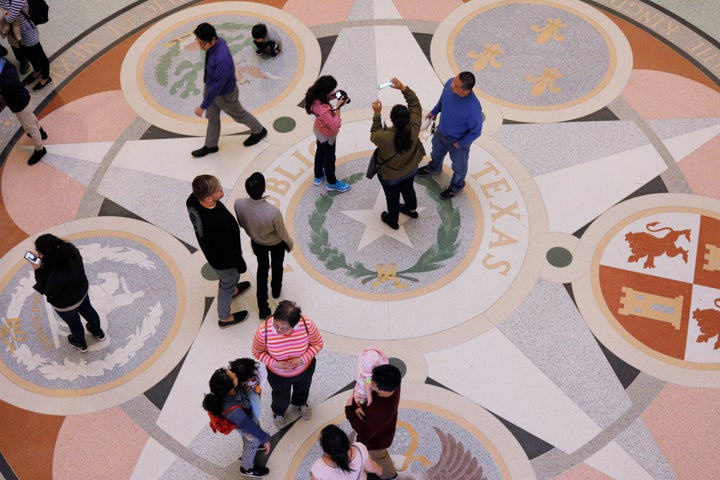 Visitors stand in the rotunda of the Texas State Capitol as the state senate debates the #SB6 bathroom bill in Austin, Texas, U.S., March 14, 2017.