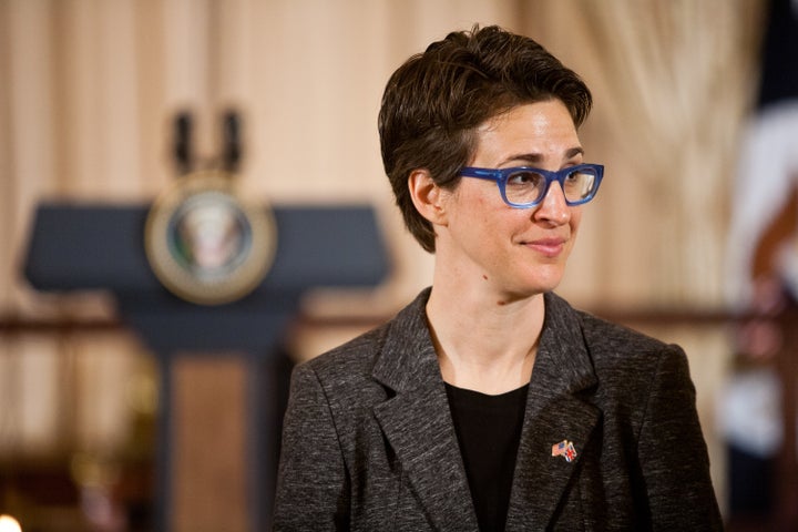 Rachel Maddow <a href="https://www.huffpost.com/entry/rachel-maddow-stopped-covering-trumps-tweets-and-her-ratings-