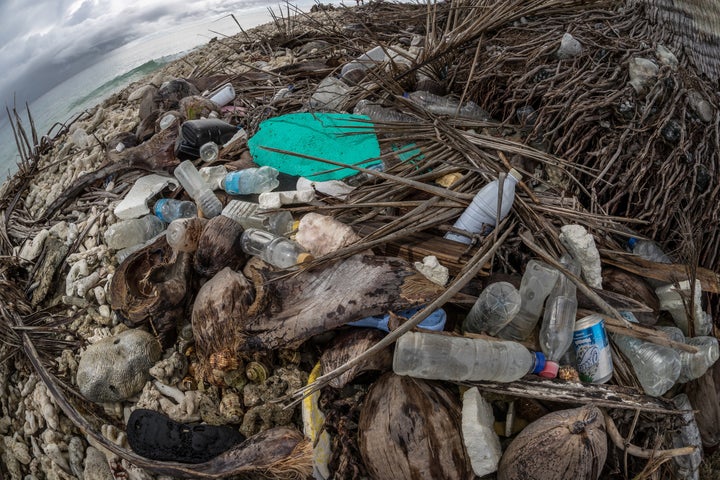 Plastic waste is seen washed ashore in the Truk Lagoon, Micronesia