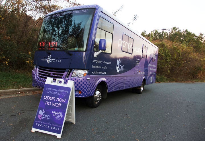 PRC Charlotte parks its two mobile CPCs up the street from A Preferred Women's Health Center, a Charlotte-based abortion clinic.