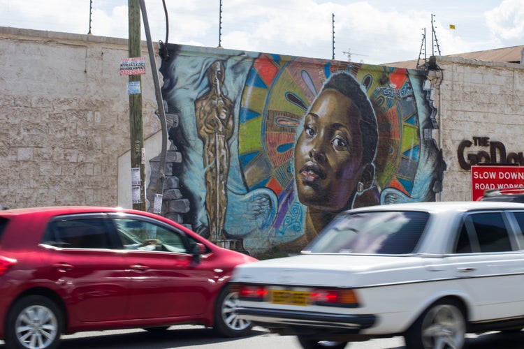 Mural of Oscar winning Kenyan actress Lupita Nyong’o on a wall in Kenya. More from the photographer at www.musilamunuve.squar