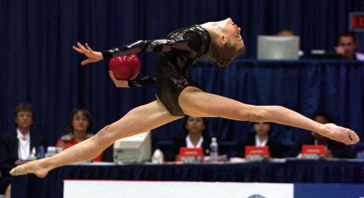 Jessica Howard, who accused Nassar of sexually abusing her as a minor, competes in the all-around rhythmic gymnastics competition at the 1999 Pan American Games in Manitoba, Canada.