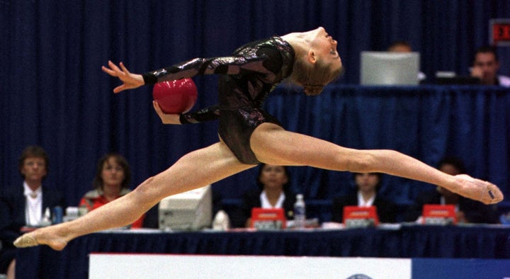 Jessica Howard competes in the all-around rhythmic gymnastics competition at the 1999 Pan American Games in Manitoba, Canada.