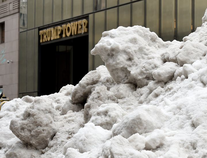 Snow outside Trump Tower, New York this morning.