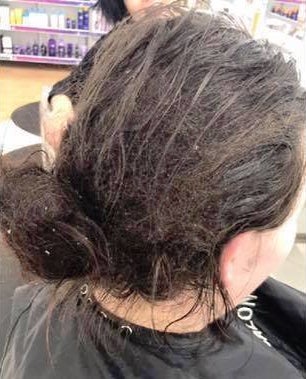 The woman’s hair when she first entered the salon.