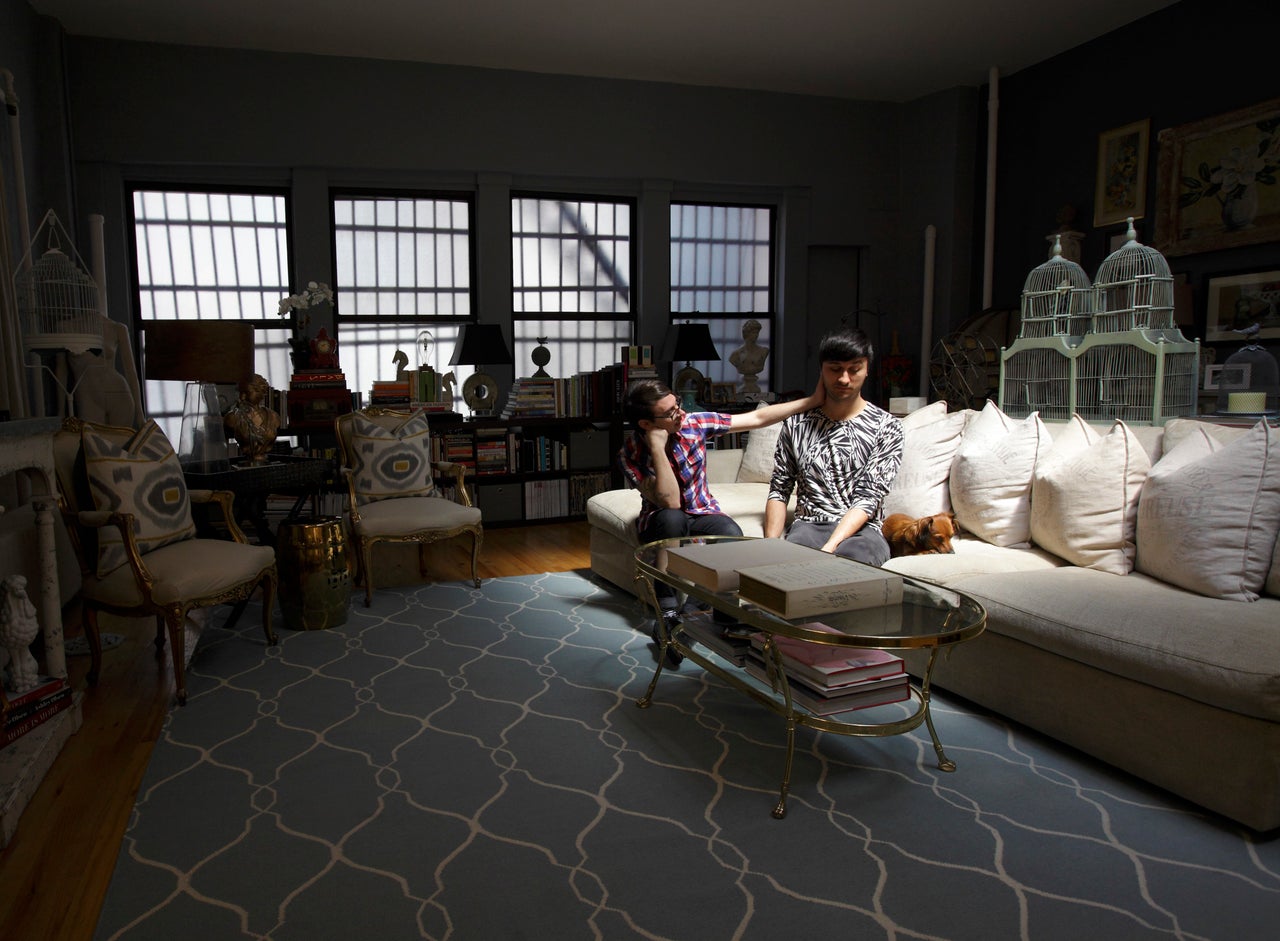 Designer Christian Siriano and hishusband, Brad Walsh, share an intimate moment in their New York home.