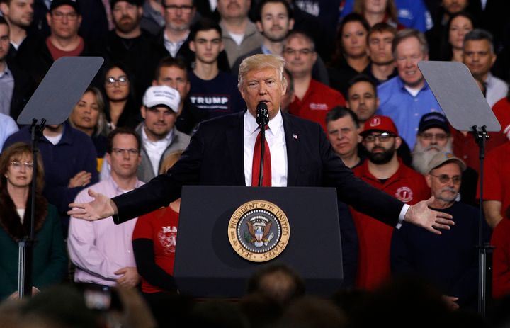 President Donald Trump speaks to auto workers in Ypsilanti, Michigan, on March 15, 2017. He did not mention the Federal Reserve's interest rate hike earlier in the day.