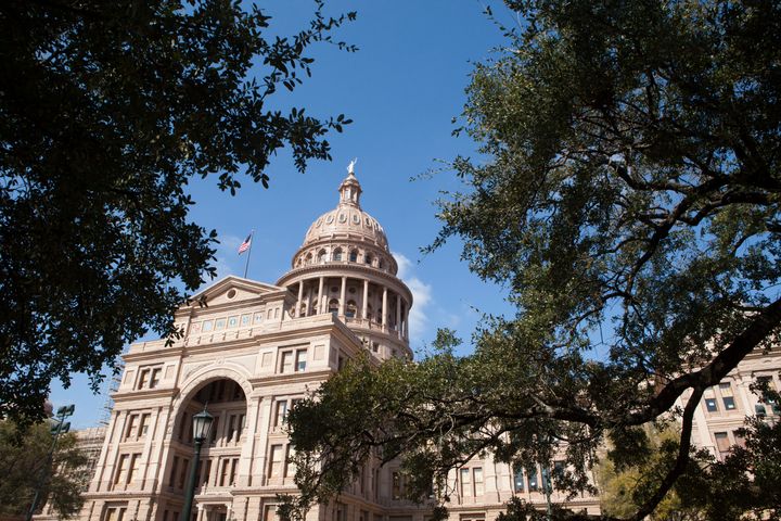 The Texas State Capitol is seen through the trees on Feb. 22 in Austin, Texas.