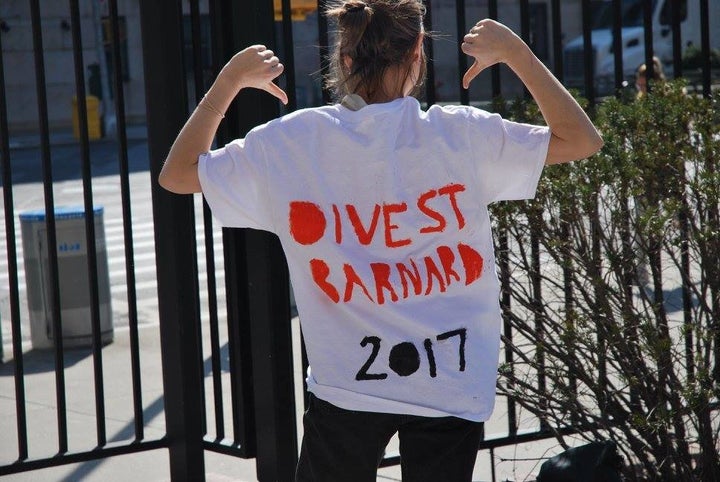 A student activist on Barnard's campus in Manhattan.