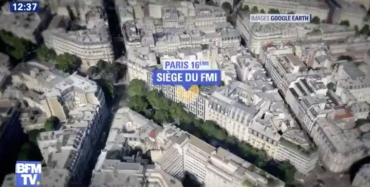 A graphic from French TV station BFM TV showing the IMF office location in Paris, France