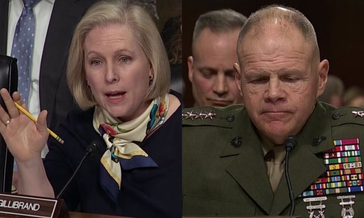 Marine Corps Commandant General Robert Neller (R) testified before the Senate Armed Services Committee on March 14. 