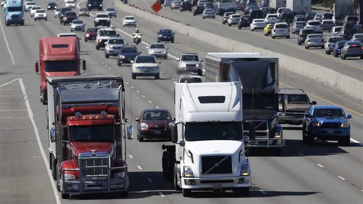 Traffic on Interstate 5, headed north through Fife, Washington. Washington is one of many states where lawmakers have considered fining “slowpoke” drivers who piddle in passing lanes.