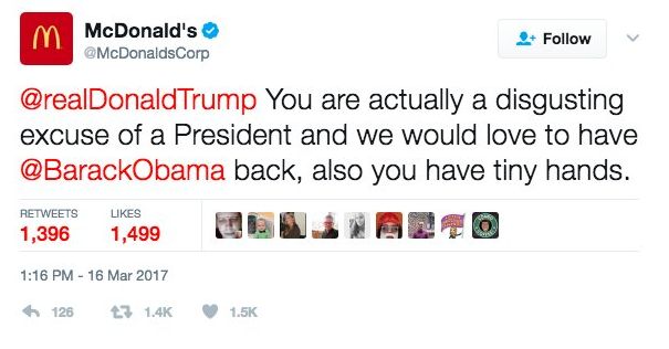 A screenshot of the tweet posted to the McDonald's corporate account