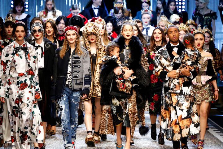 A diverse line-up of models walked for the Dolce & Gabbana show during Milan Fashion Week on 26 February 2017. 