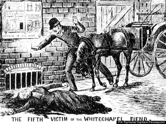 An illustration of the discovery of Catherine Eddowes, the fifth victim attributed to Jack the Ripper 