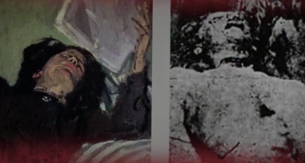 Cornwell draws similarities between the Ripper victim’s neck wound (right) and the necklace worn by a woman in a Sickert painting (left)