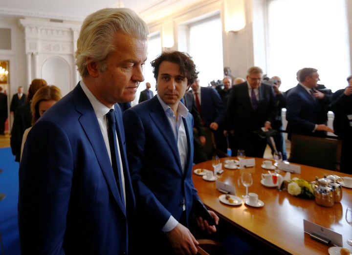 Dutch far-right politician Geert Wilders of the PVV, left, and Jesse Klaver of the Green-Left Party, right.