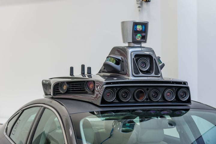 The cameras on a pilot model of an Uber self-driving car are displayed at the Uber Advanced Technologies Center on Sept. 13, 2016, in Pittsburgh.