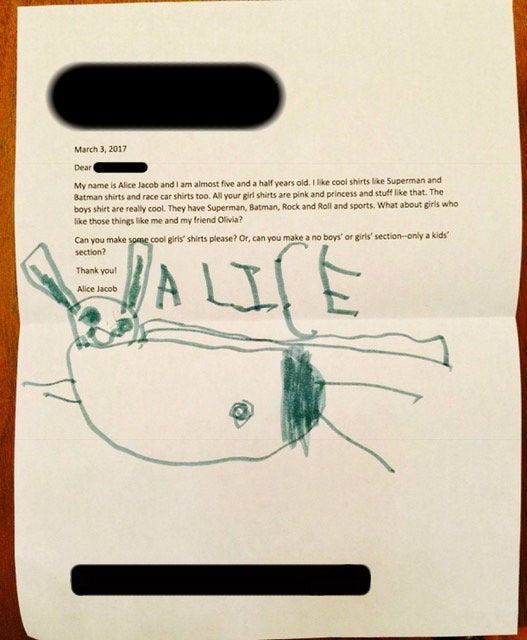 Five-year-old Alice Jacob wrote a letter to the Gap asking for "cool girls' shirts."