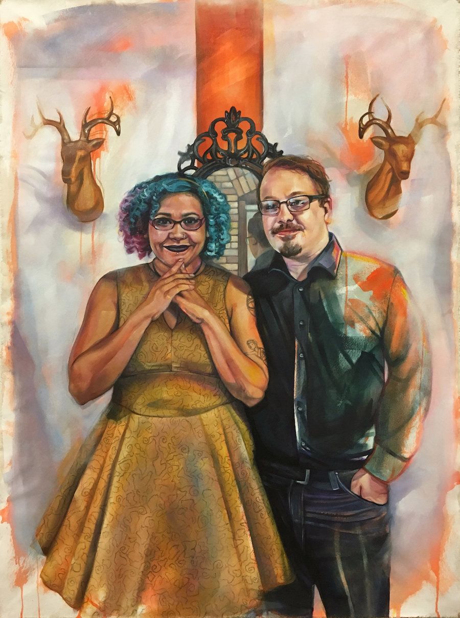 "Samantha and Ryan," Oil, pastel, acrylic on canvas, 54” x 40”, 2017.