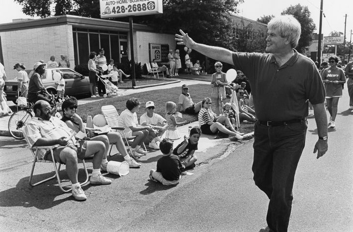 Georgia's 6th congressional district has long been a Republican stronghold. Here's Newt Gingrich campaigning at an Independence Day parade in Marietta in 1992.