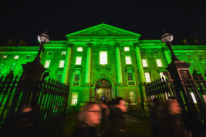 The Trinity College in Dublin goes green on the eve of St Patrick's Day