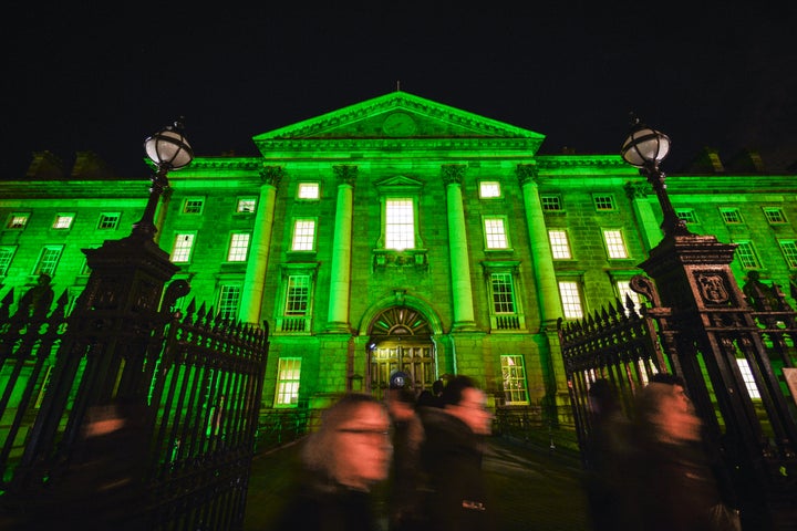 The Trinity College in Dublin goes green on the eve of St Patrick's Day