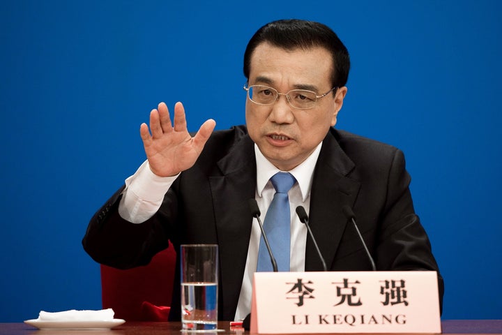 China's Premier Li Keqiang speaks after the closing ceremony of the annual session of China's legislature, the National Peopl