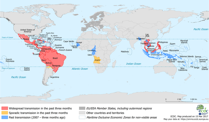 Zika map past 3 months and historical 