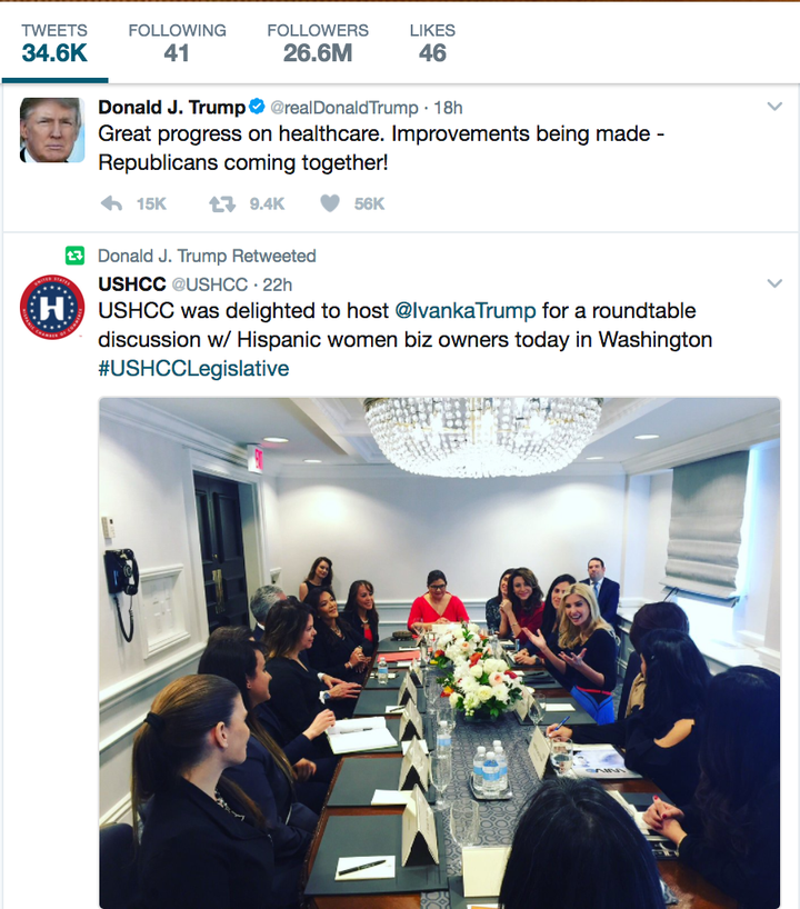 President Trump retweets photo after Ivanka’s roundtable with Latina business owners