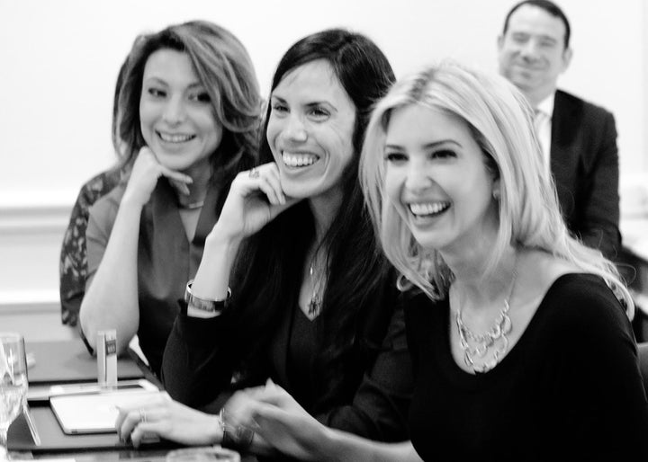 <p>Lili Gil Valletta, Dyan Gibbens, <a href="https://www.huffpost.com/news/topic/ivanka-trump">Ivanka Trump</a> at private roundtable of Latina business owners, facilitated by the USHCC</p>