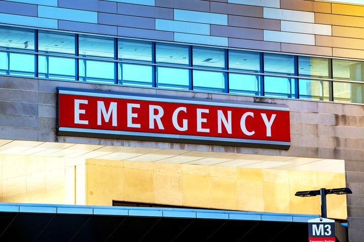 Hershey, PA - August 22, 2016: An Emergency sign at the PennState Hershey Medical Center.