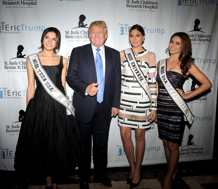 Donald Trump with Miss Universe Gabriela Isler, Miss Teen USA K. Lee Graham and Miss USA Nia Sanchez at Trump National Golf Club Westchester on Sept. 15, 2014.