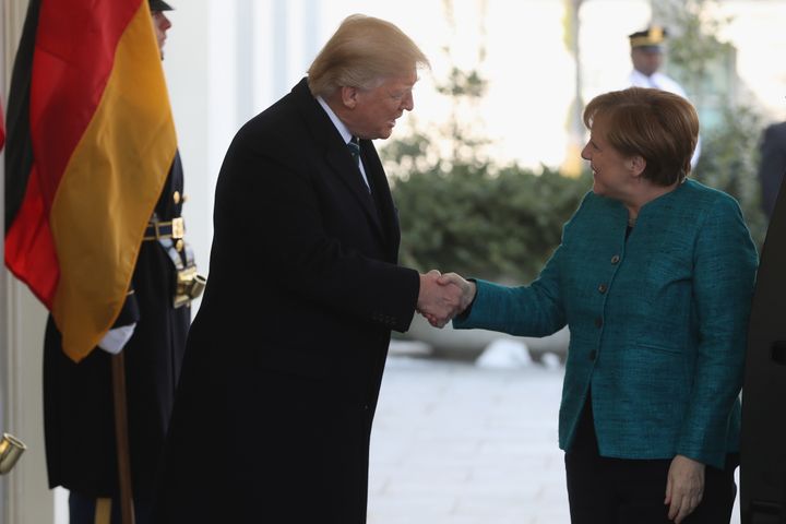 Trump and Merkel earlier in the day