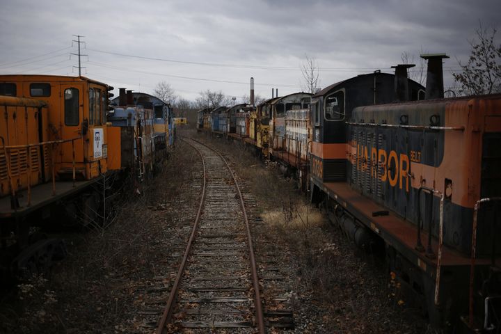 Abandoned switching locomotives sit parked on the grounds of the former U.S. Steel McDonald Works steel mill near Youngstown in Campbell, Ohio.