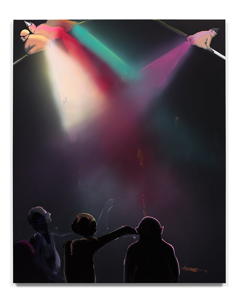 Tala Madani, <em>Shitty Disco</em>, 2016. Oil on linen, 55 x 44 in. (140 x 112 cm). Courtesy the artist and Pilar Corrias Gal