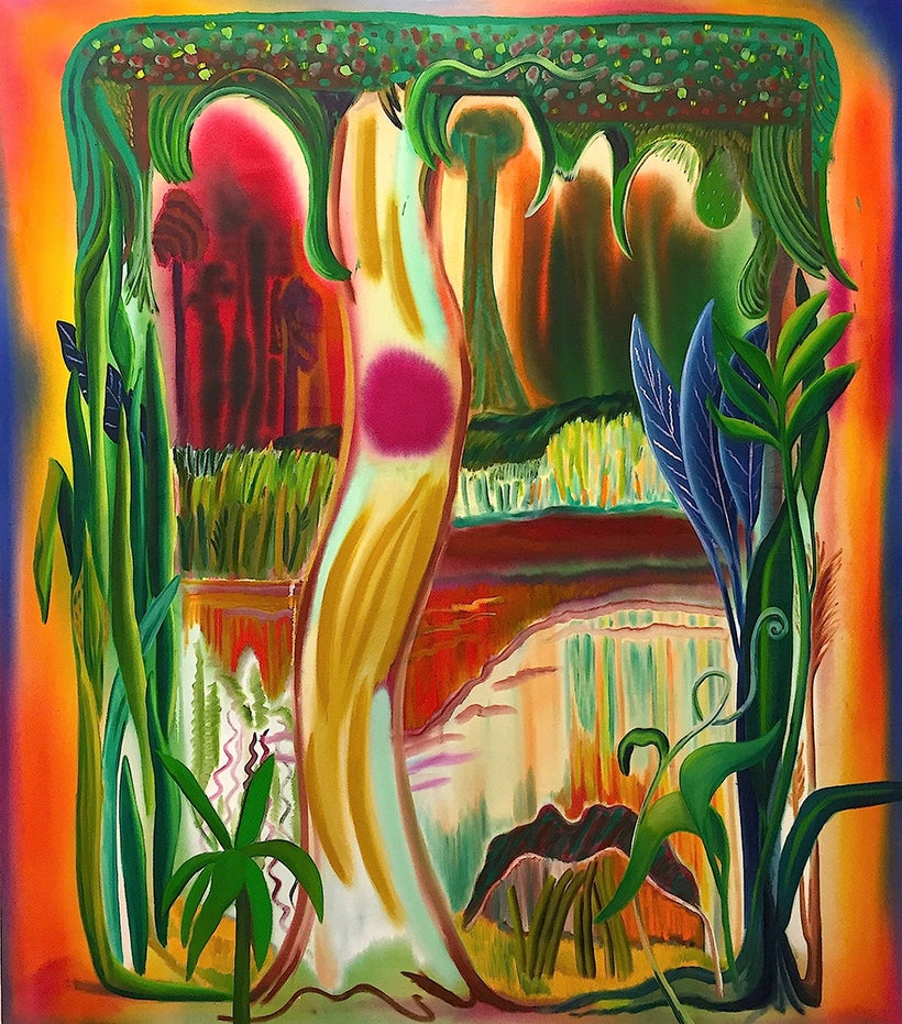 Shara Hughes, <em>In The Clear</em>, 2016, oil, acrylic and dye on canvas, 68 x 60 in. (172.7 x 152.4 cm). Collection of the