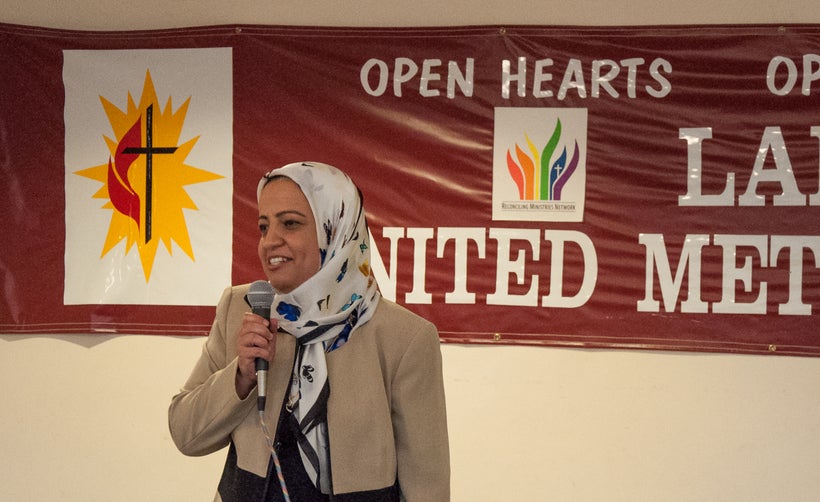 Amal speaks about her work with Syrian women.