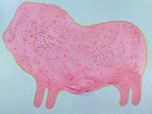 Jennifer Coates, “Pink Lion Cookie,” 2016, acrylic on canvas, 72 x 96”